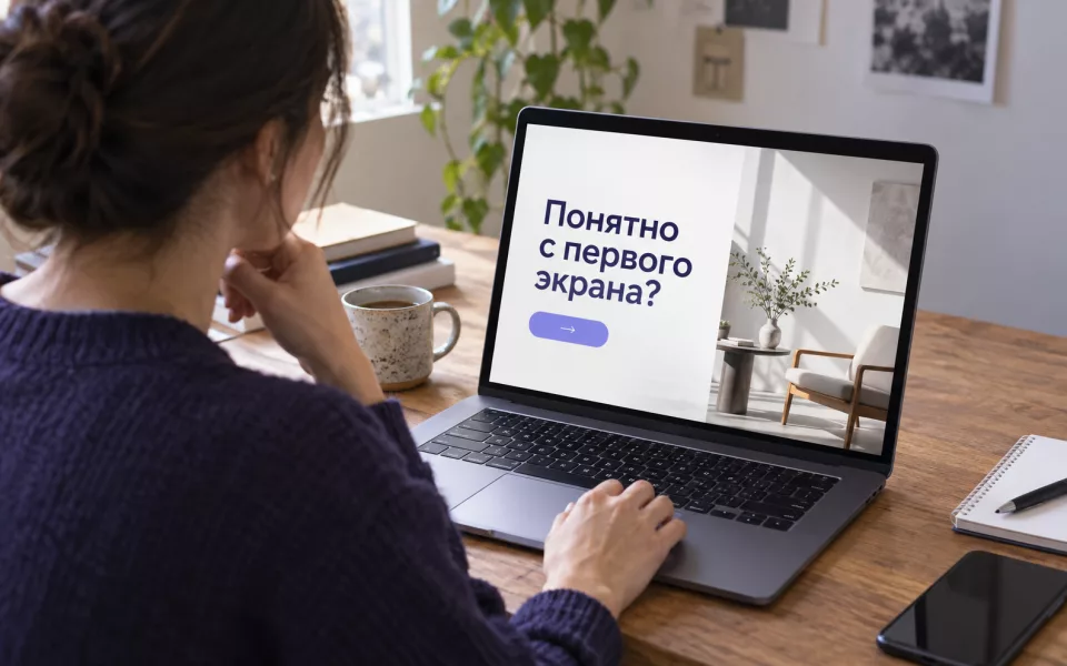 Сгенерированная иллюстрация к статье «Первый экран сайта: что человек должен понять без прокрутки»