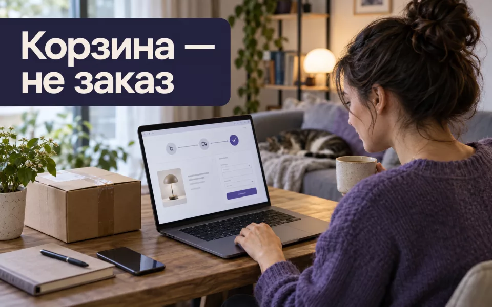 Сгенерированная иллюстрация к статье «Корзина не равна заказу: разбираем последний шаг покупки»