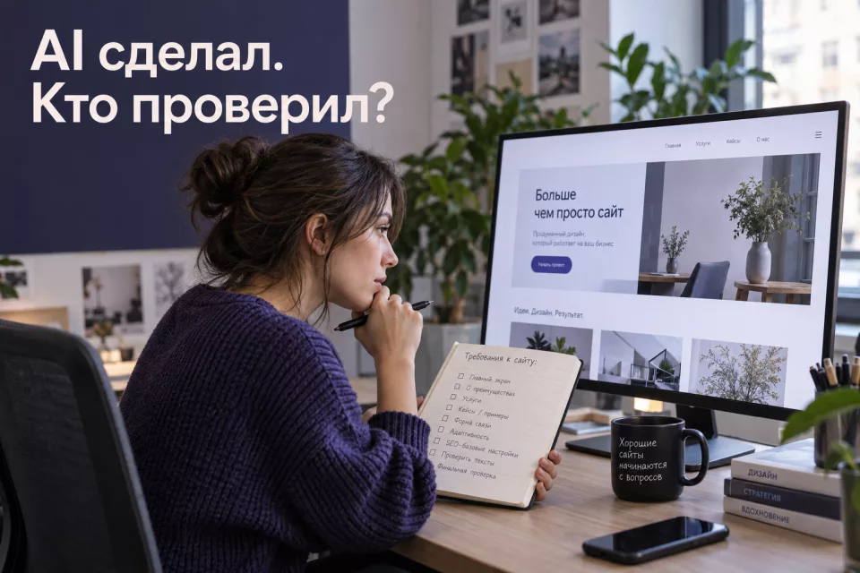 Сгенерированная иллюстрация к статье «AI в подготовке сайта: что можно ускорить, а что нужно проверить»